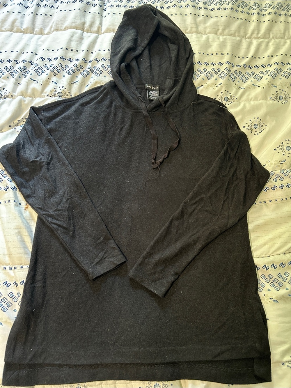 Black Hooded Long-Sleeve Lounging Hoodie S